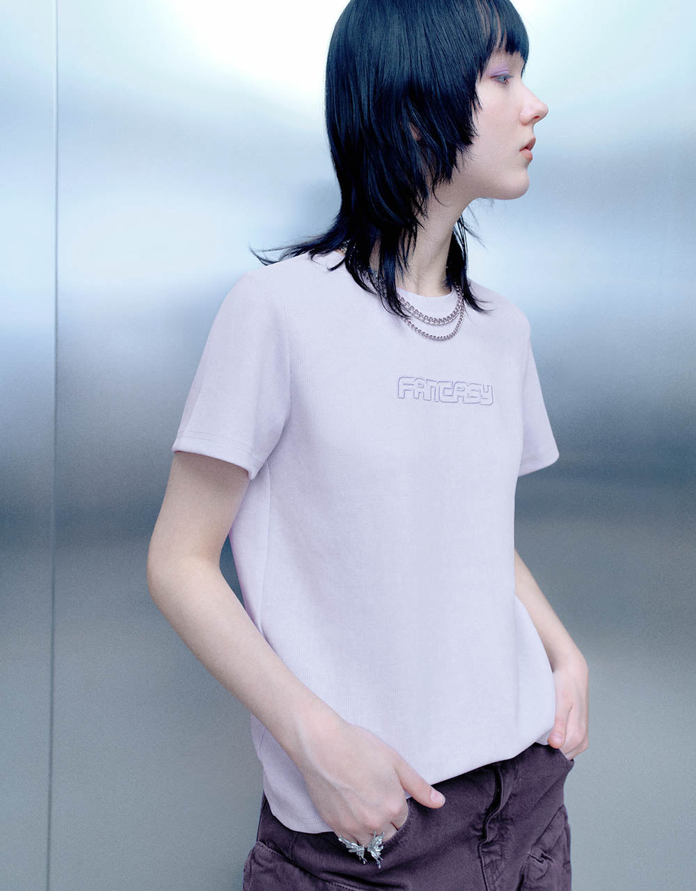 Letter Printed Crew Neck Skinny T-Shirt