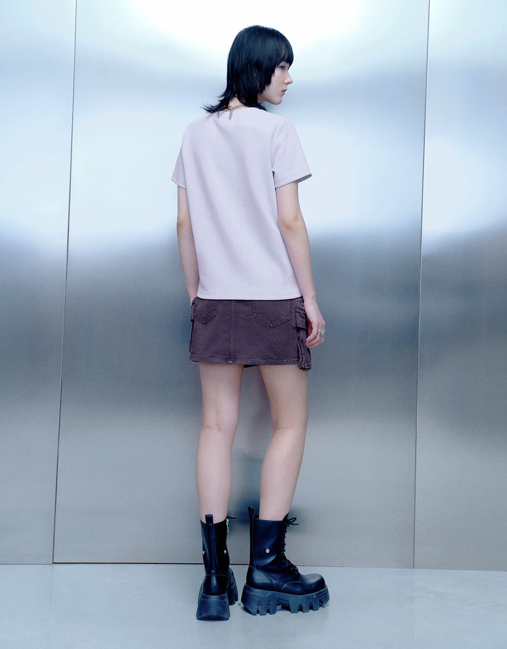 Letter Printed Crew Neck Skinny T-Shirt