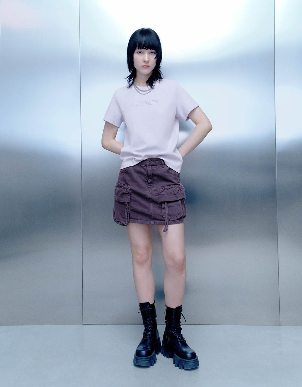 Letter Printed Crew Neck Skinny T-Shirt