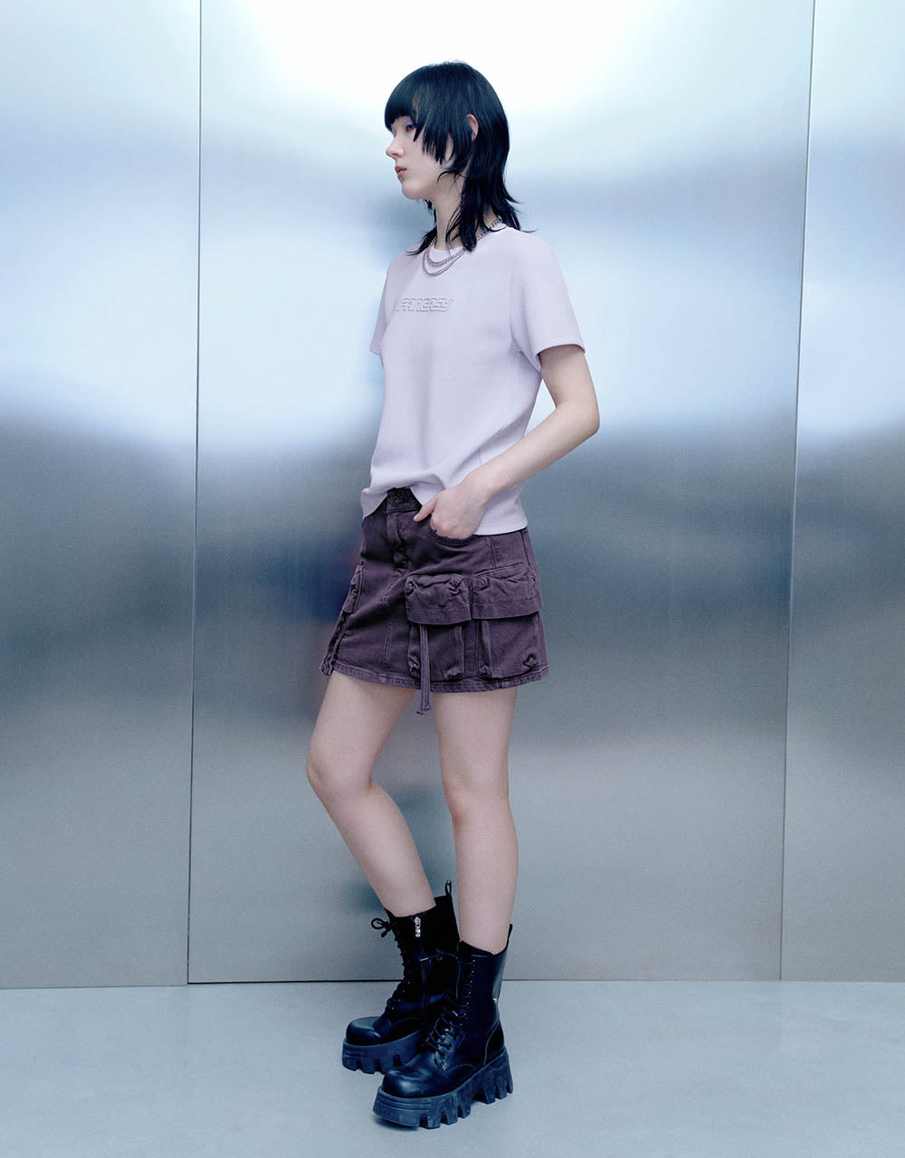 Letter Printed Crew Neck Skinny T-Shirt