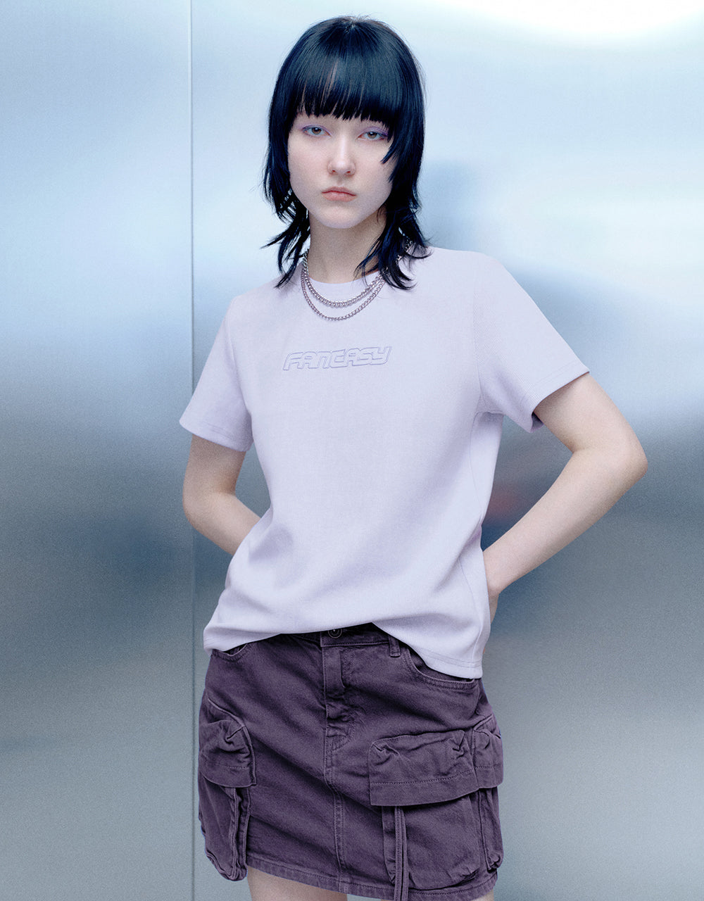 Letter Printed Crew Neck Skinny T-Shirt