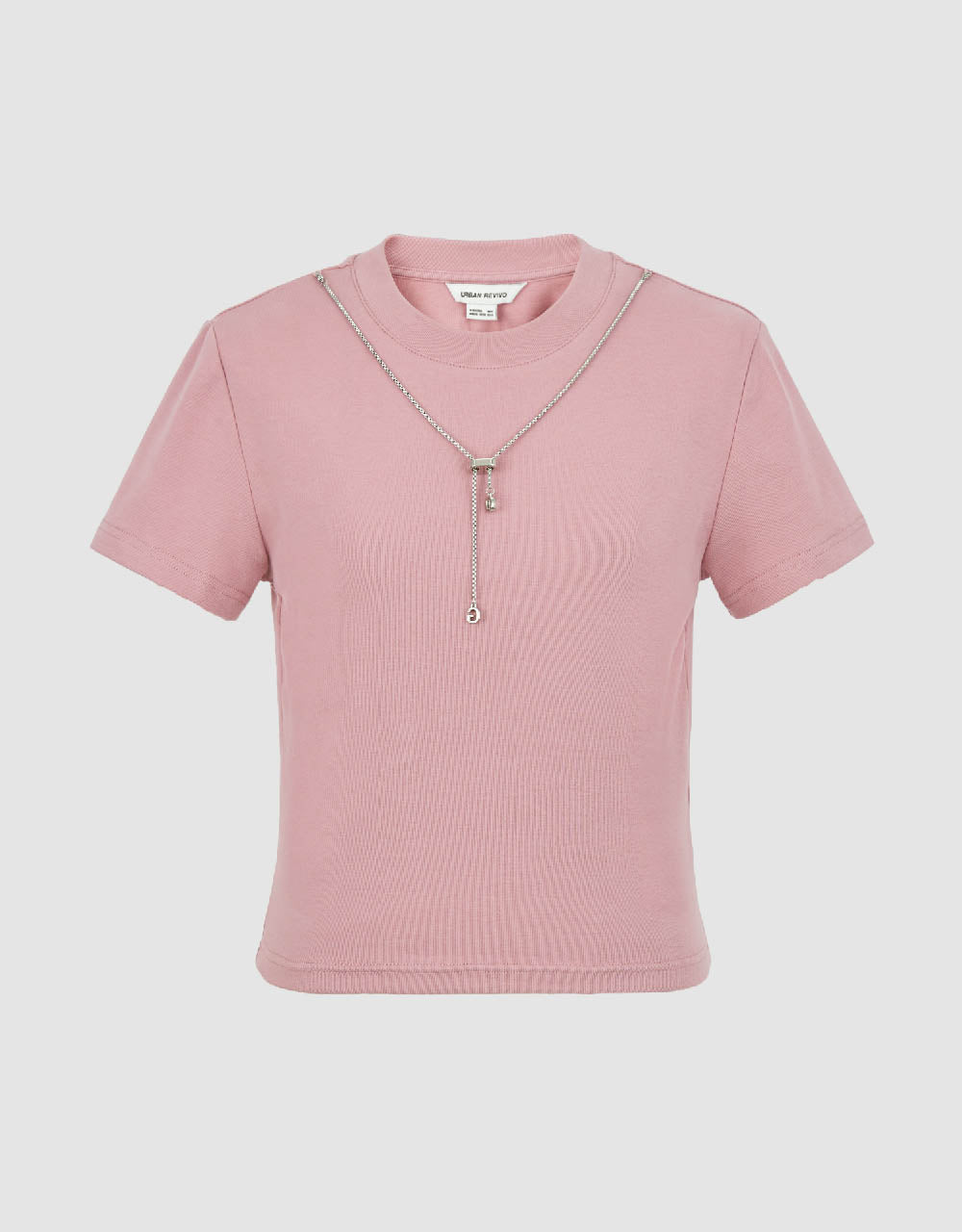 Crew Neck Skinny T-Shirt With Necklace