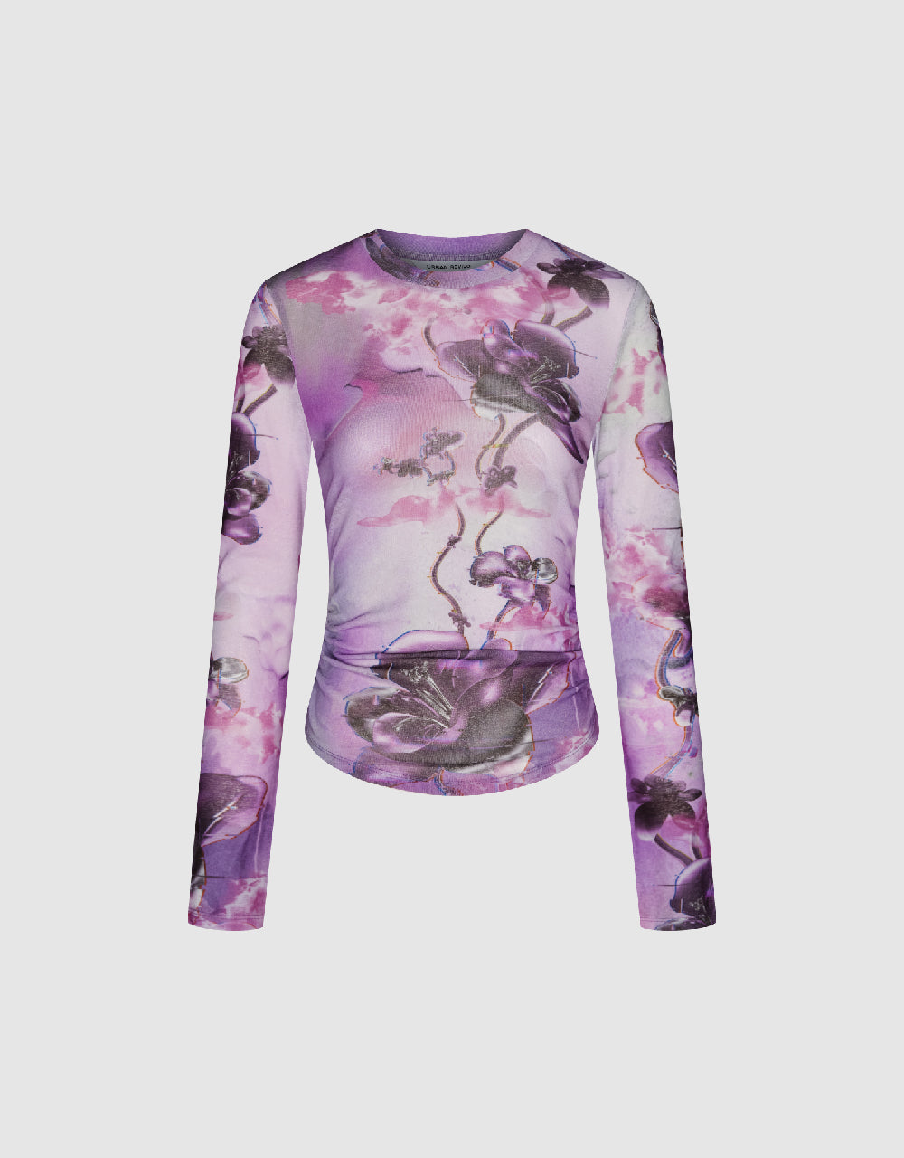 Flower Printed Crew Neck Chiffon T-Shirt