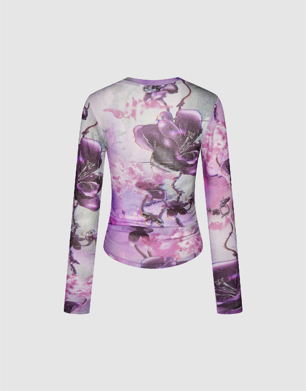 Flower Printed Crew Neck Chiffon T-Shirt