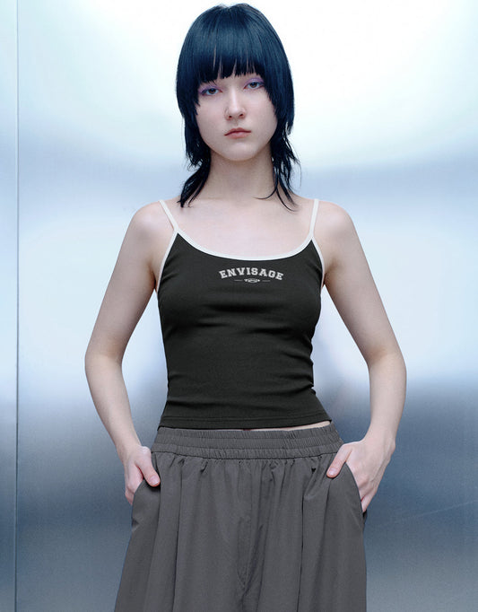 Letter Printed U Neck Tank Top