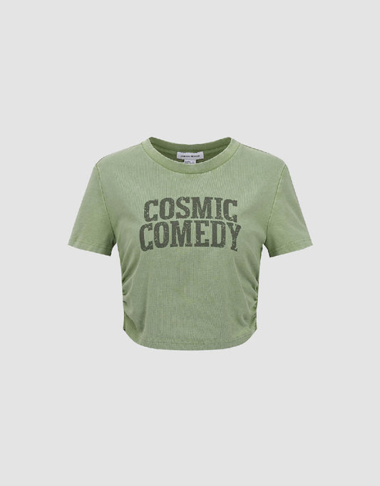 Letter Printed Crew Neck Straight T-Shirt