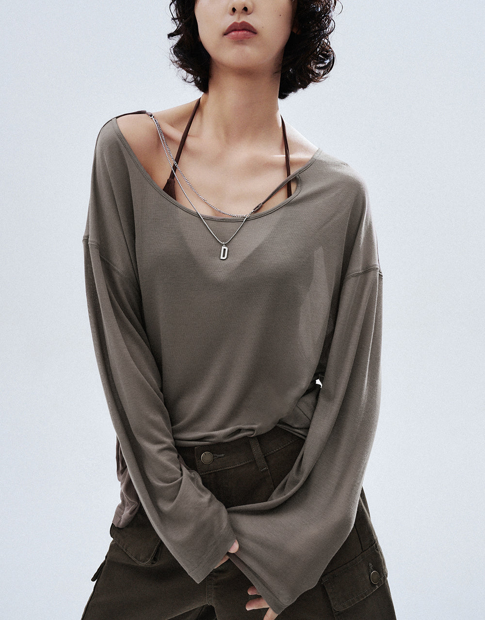 Crew Neck Loose T-Shirt With Necklace