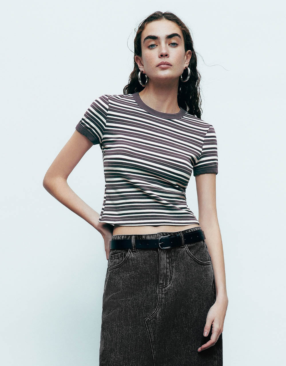 Striped Crew Neck Skinny T-Shirt