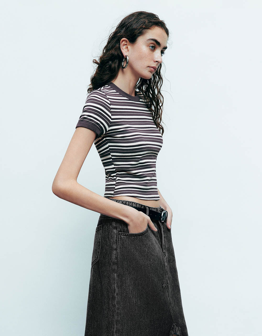 Striped Crew Neck Skinny T-Shirt