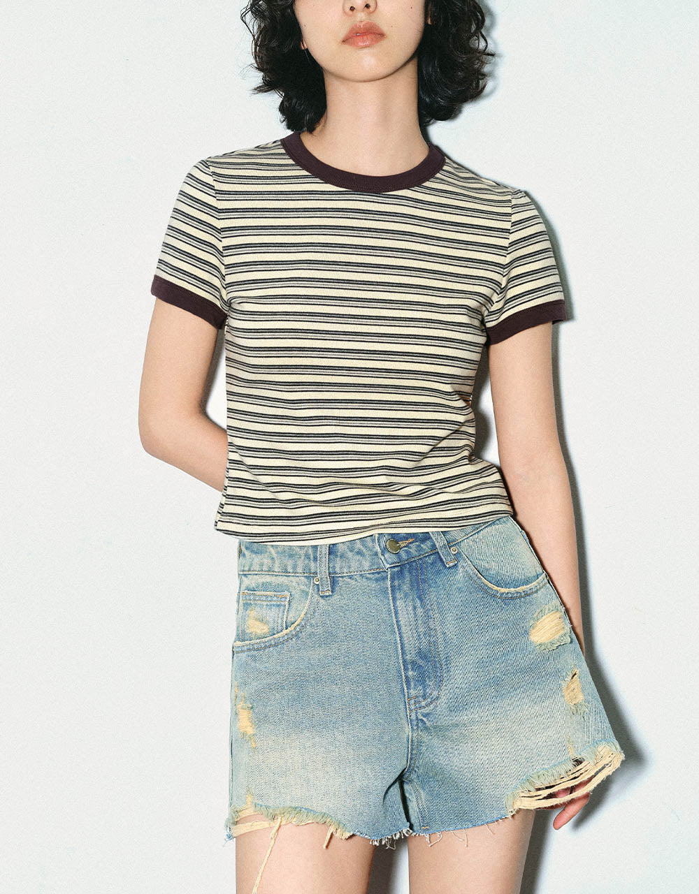 Striped Crew Neck Skinny T-Shirt