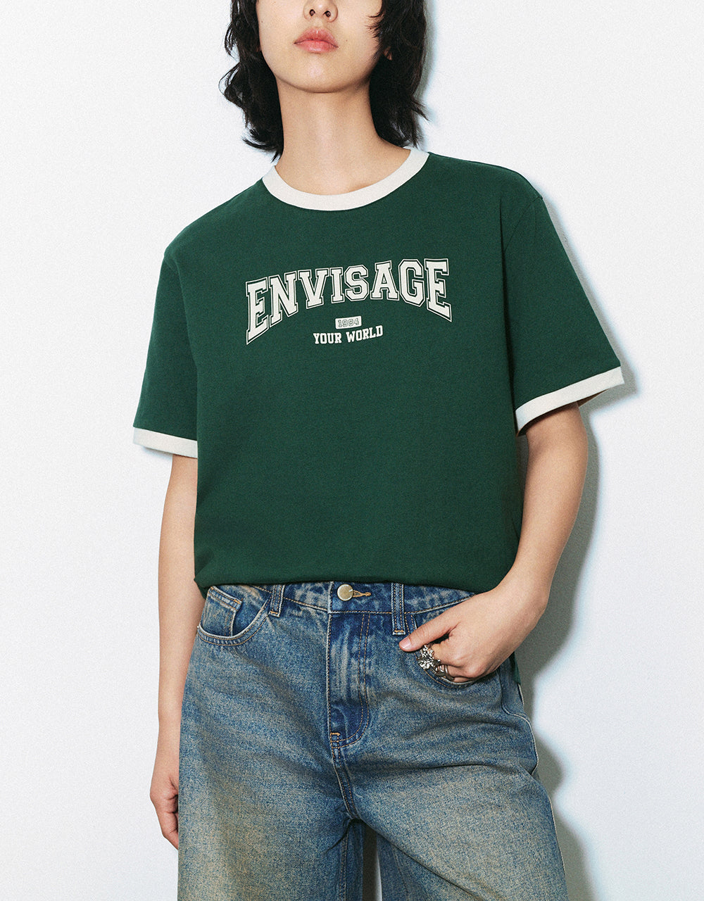 Letter Printed Crew Neck Straight T-Shirt