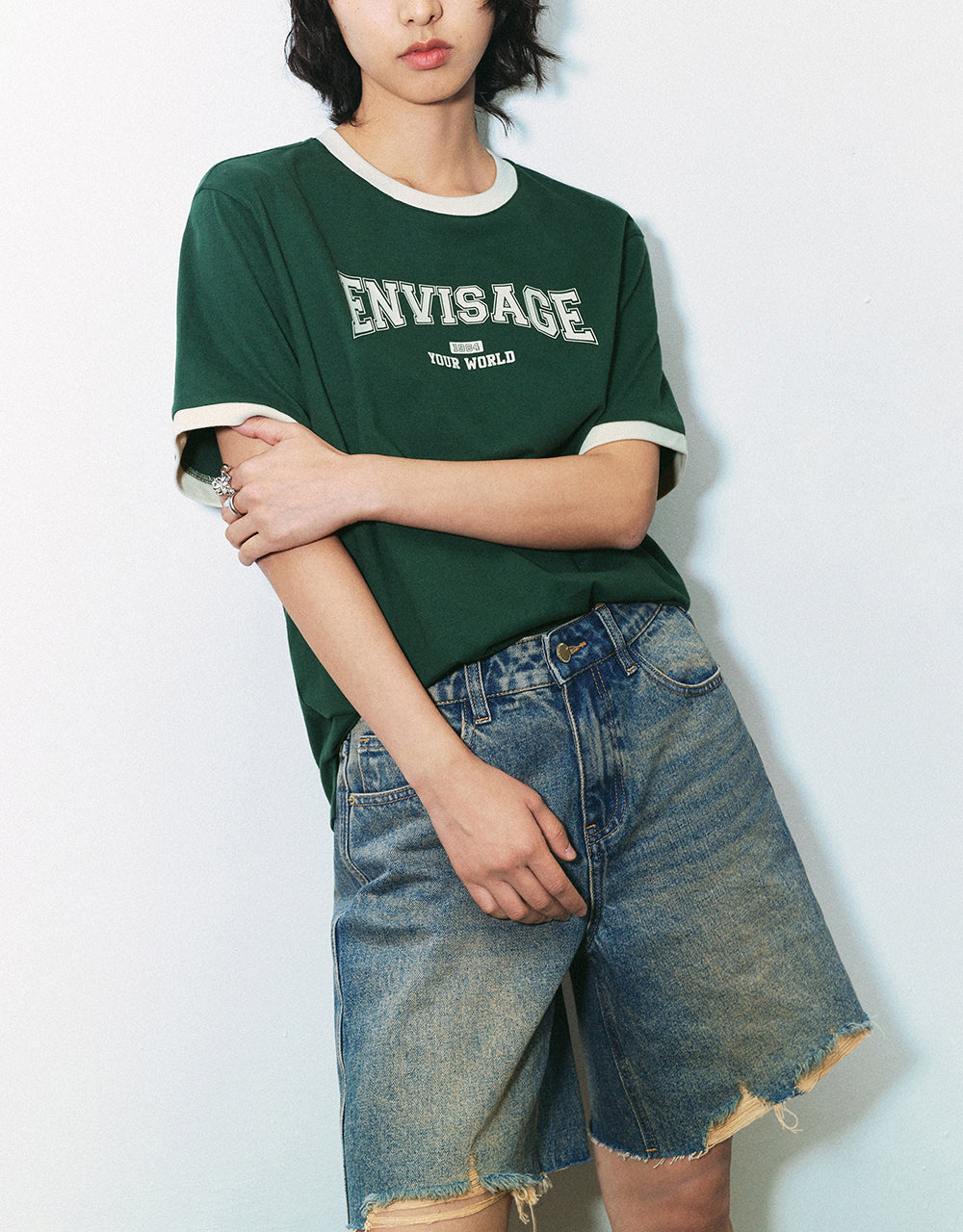 Letter Printed Crew Neck Straight T-Shirt