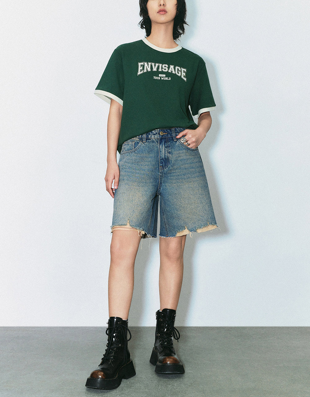 Letter Printed Crew Neck Straight T-Shirt