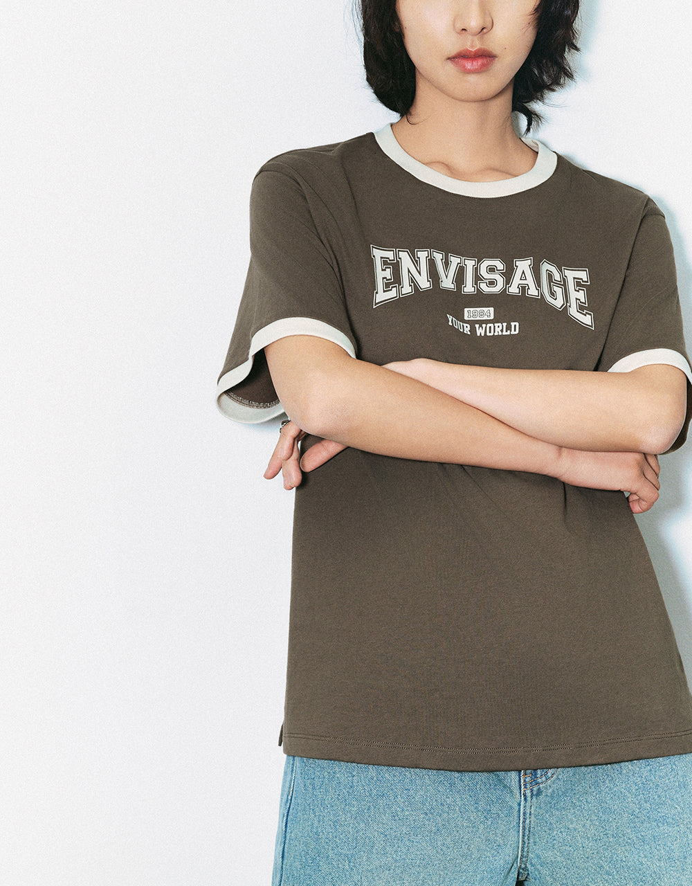 Letter Printed Crew Neck Straight T-Shirt