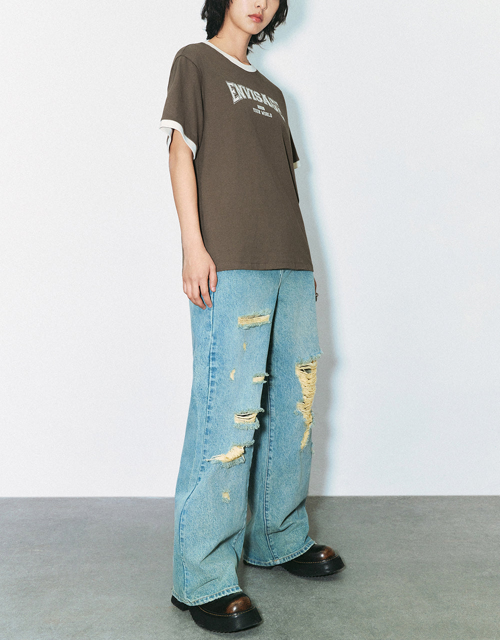 Letter Printed Crew Neck Straight T-Shirt