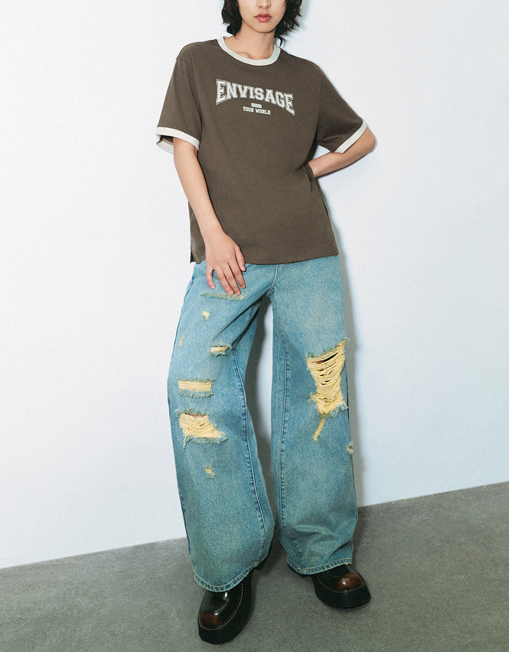 Letter Printed Crew Neck Straight T-Shirt