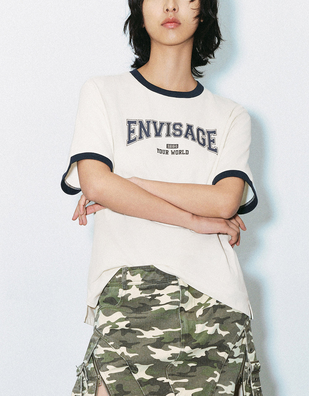 Letter Printed Crew Neck Straight T-Shirt