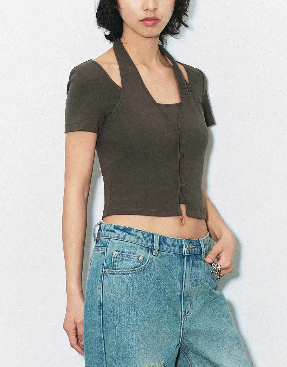 Halter Neck 2 In 1 Skinny T-Shirt