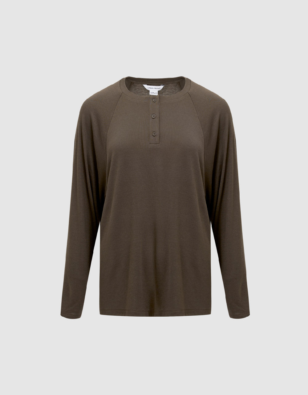 Button Half Placket Crew Neck Loose T-Shirt