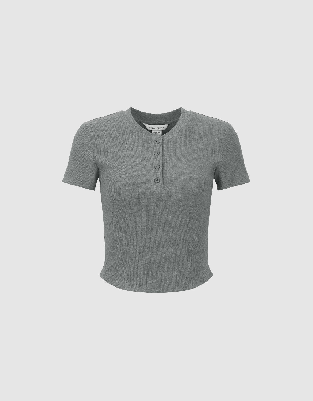 Button Half Placket Crew Neck Skinny T-Shirt