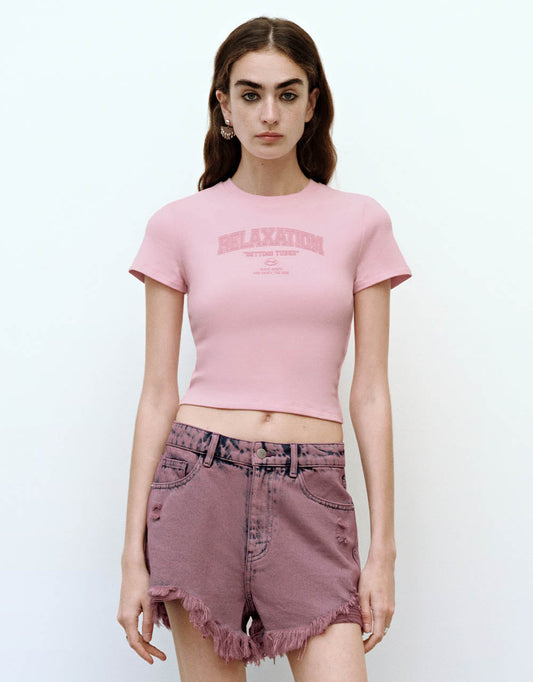 Letter Printed Crew Neck T-Shirt