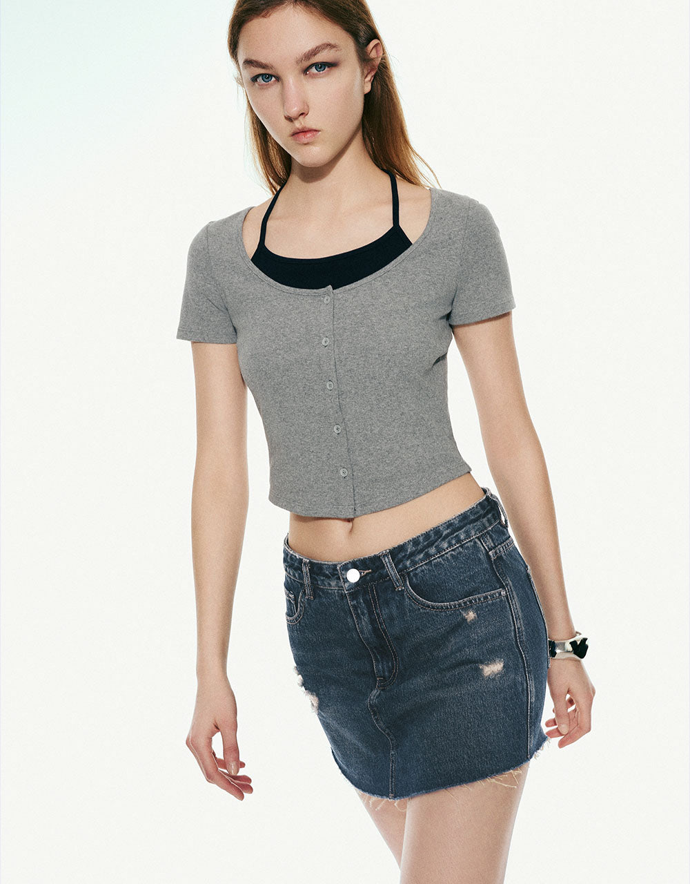 Halter Neck 2 In 1 Skinny T-Shirt