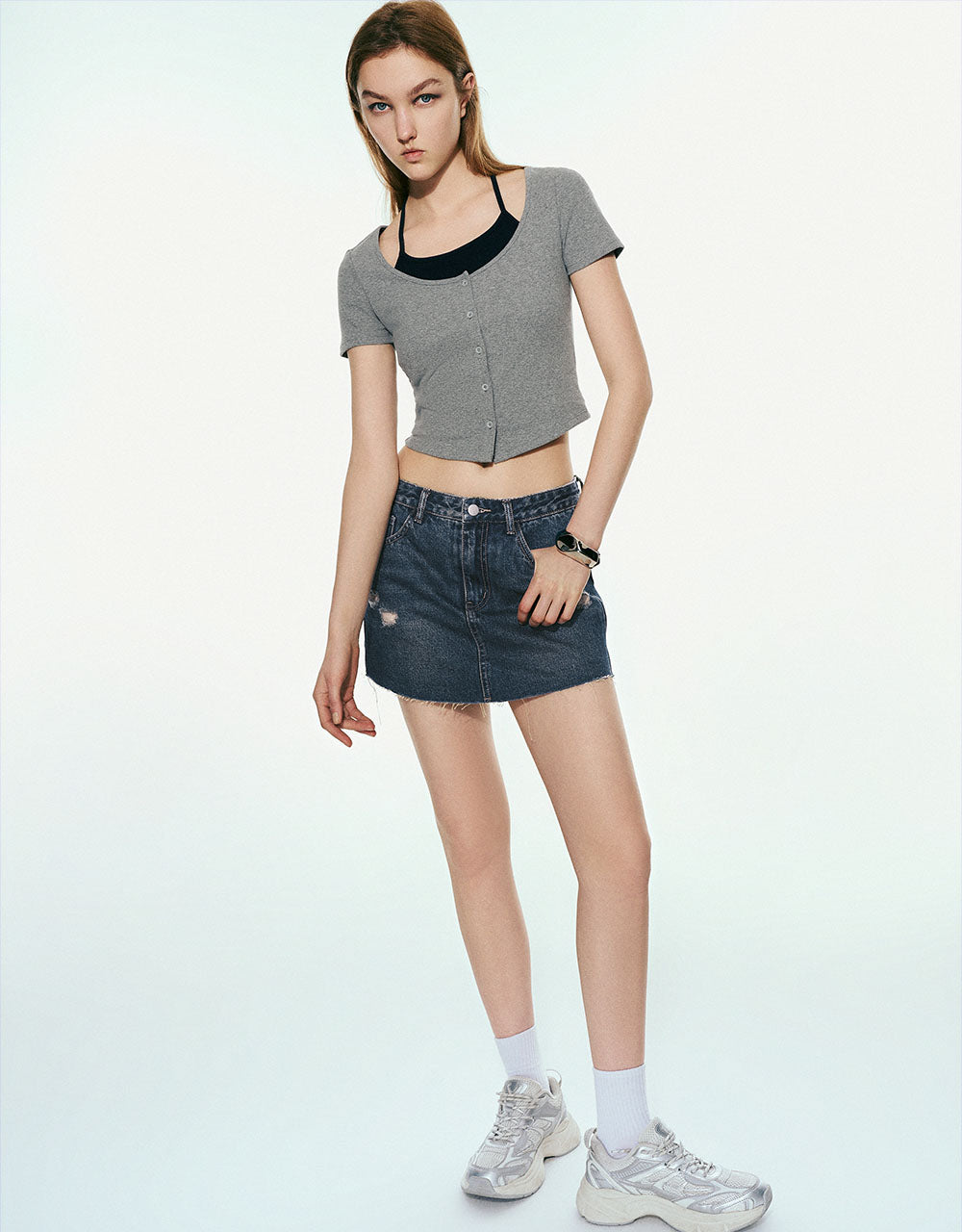 Halter Neck 2 In 1 Skinny T-Shirt