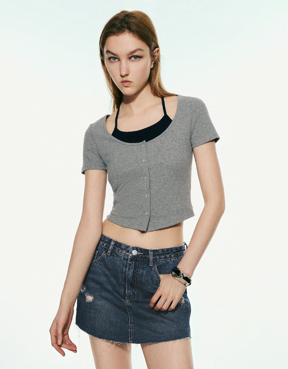 Halter Neck 2 In 1 Skinny T-Shirt