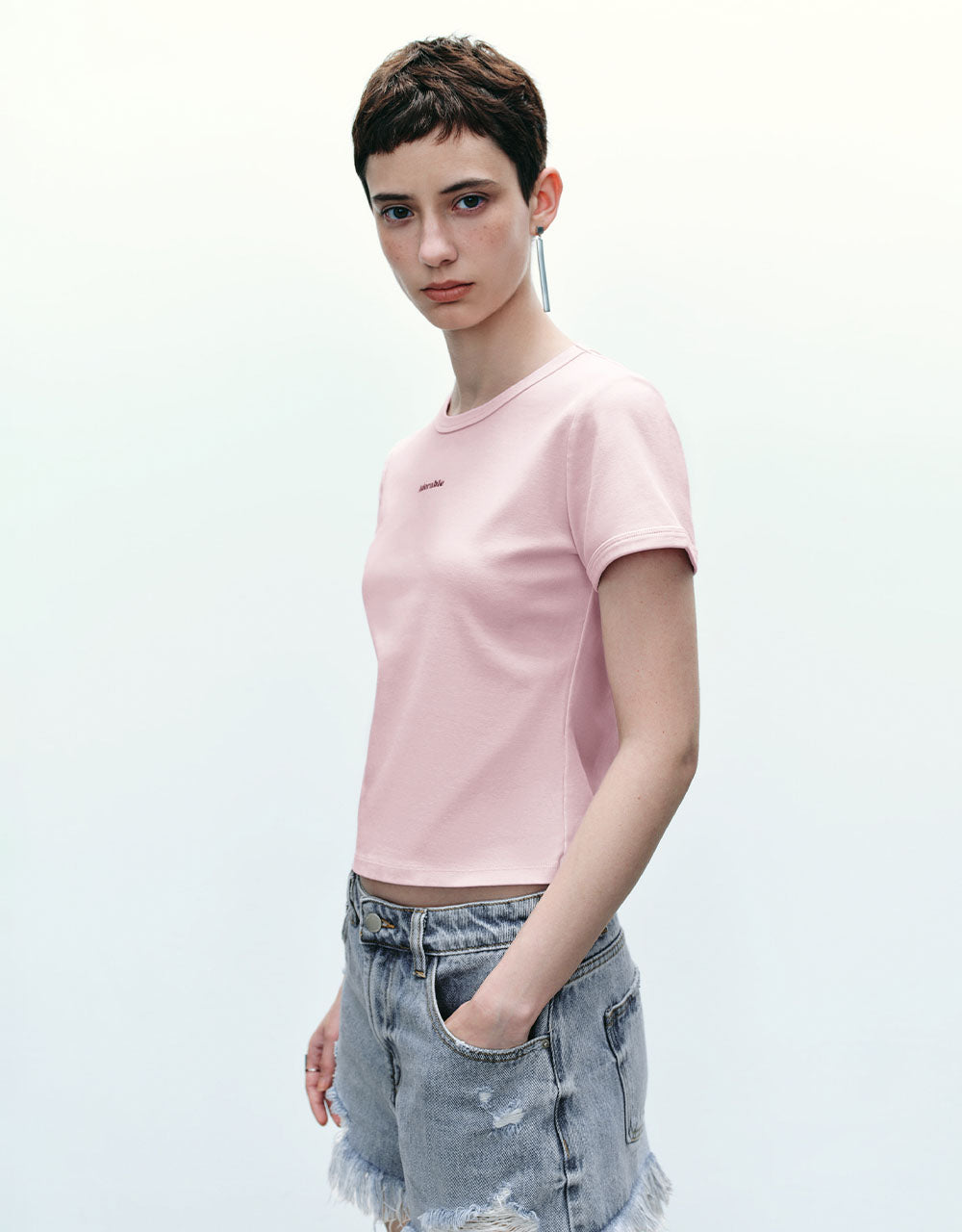 Letter Printed Crew Neck Skinny T-Shirt