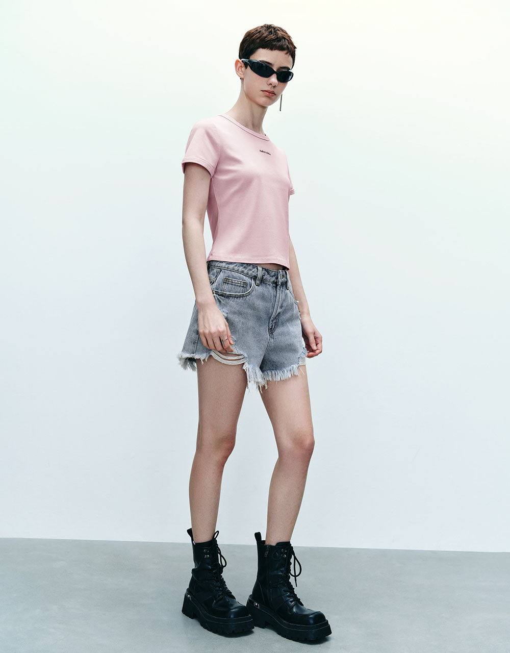 Letter Printed Crew Neck Skinny T-Shirt