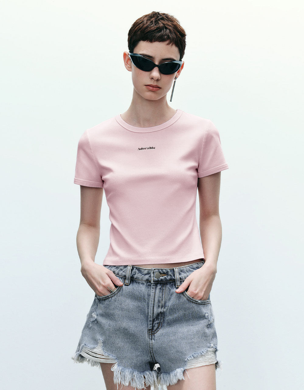 Letter Printed Crew Neck Skinny T-Shirt