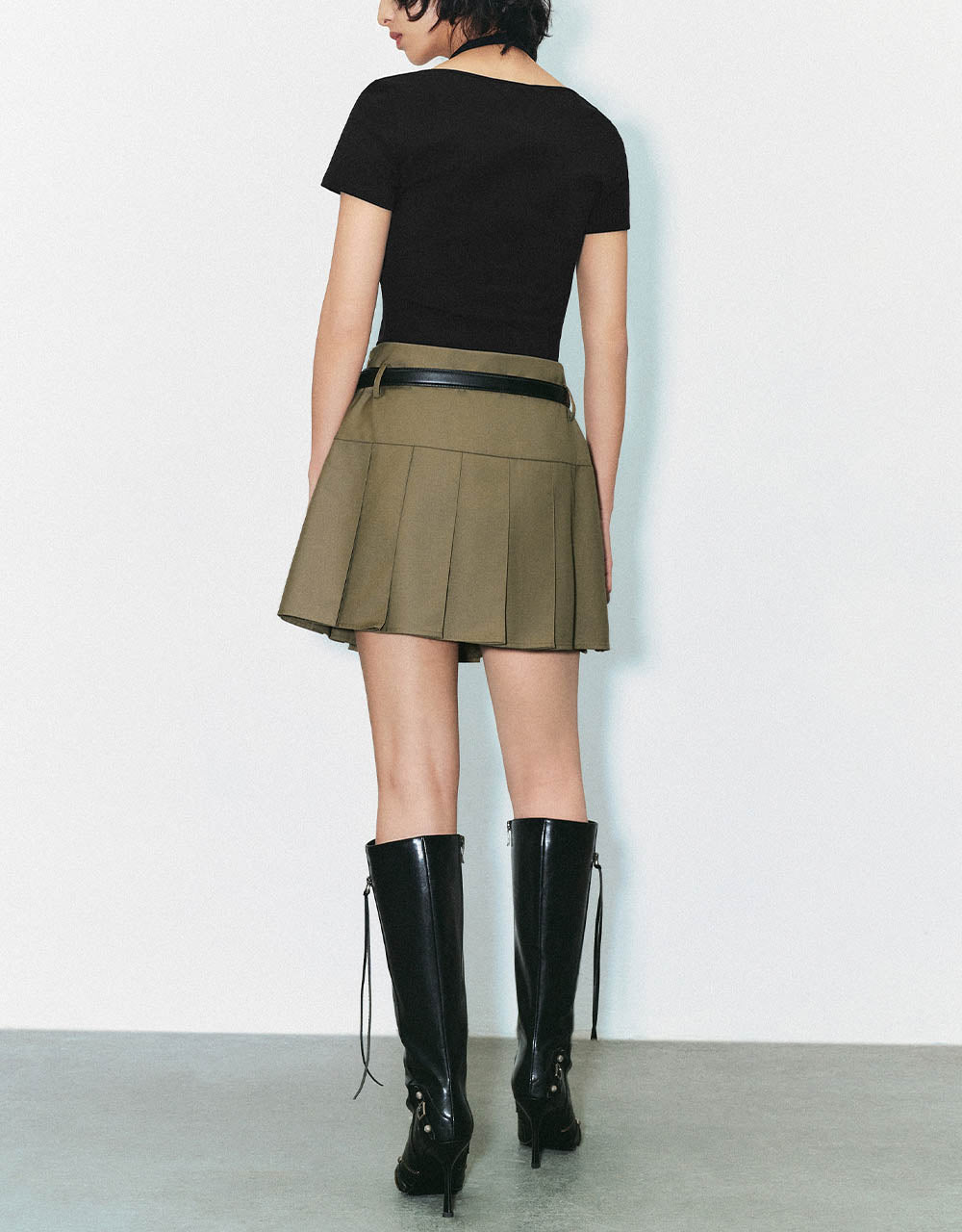 Pleated Mini Skirt With Belt