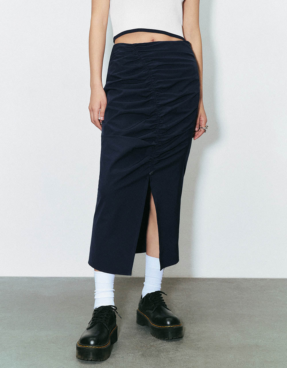 Ruched Midi Straight Skirt