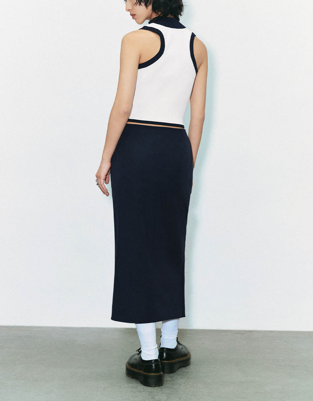 Ruched Midi Straight Skirt