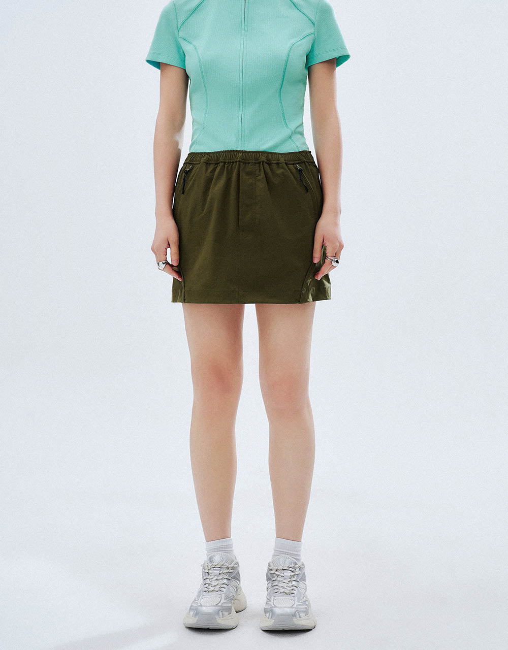 Elastic Waist Mini A-Line Skirt