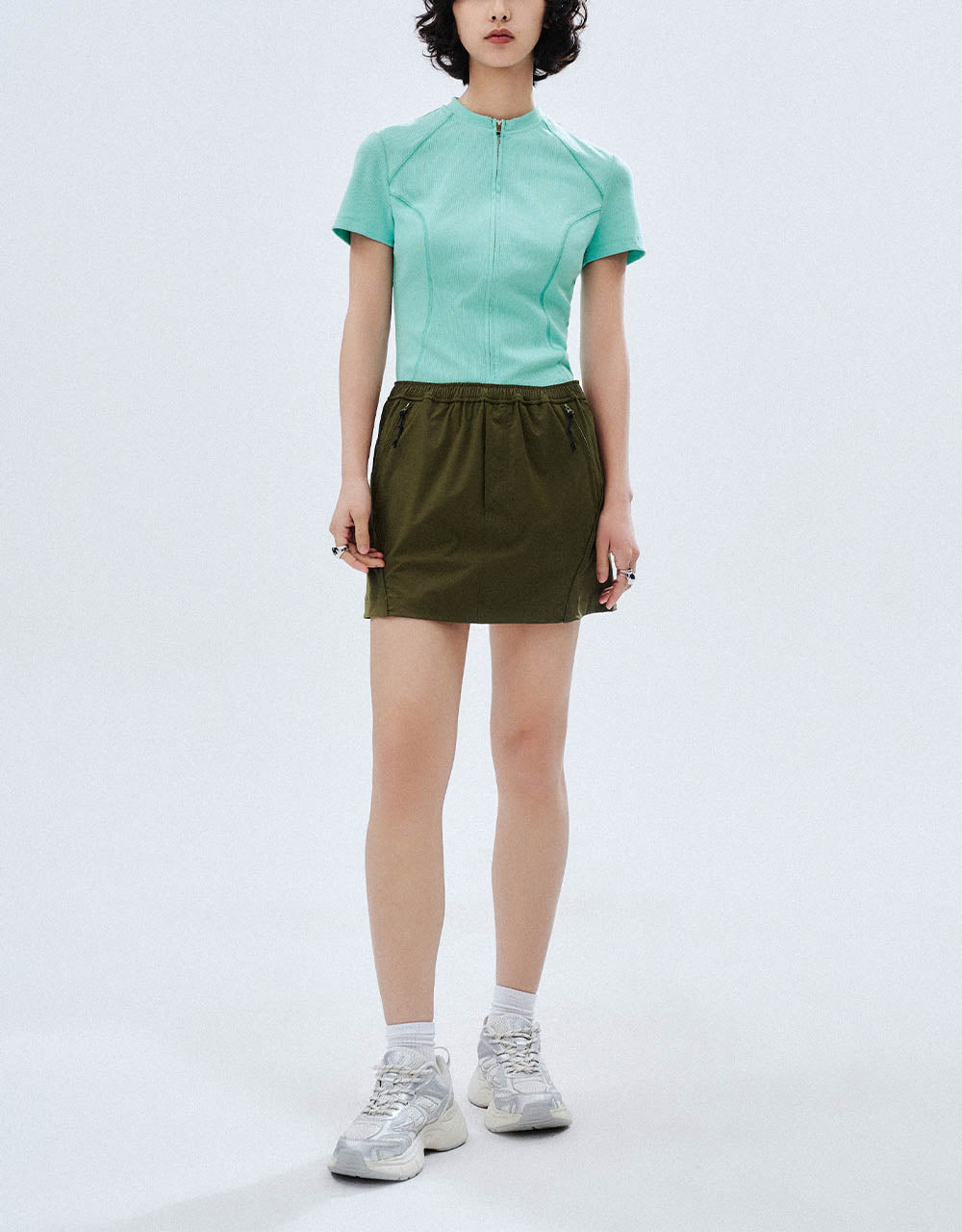 Elastic Waist Mini A-Line Skirt