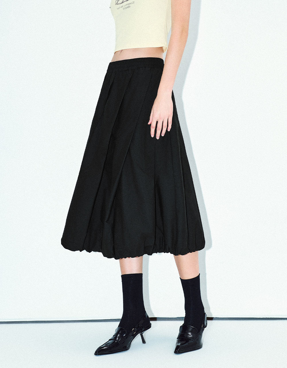 Elastic Waist Midi A-Line Skirt