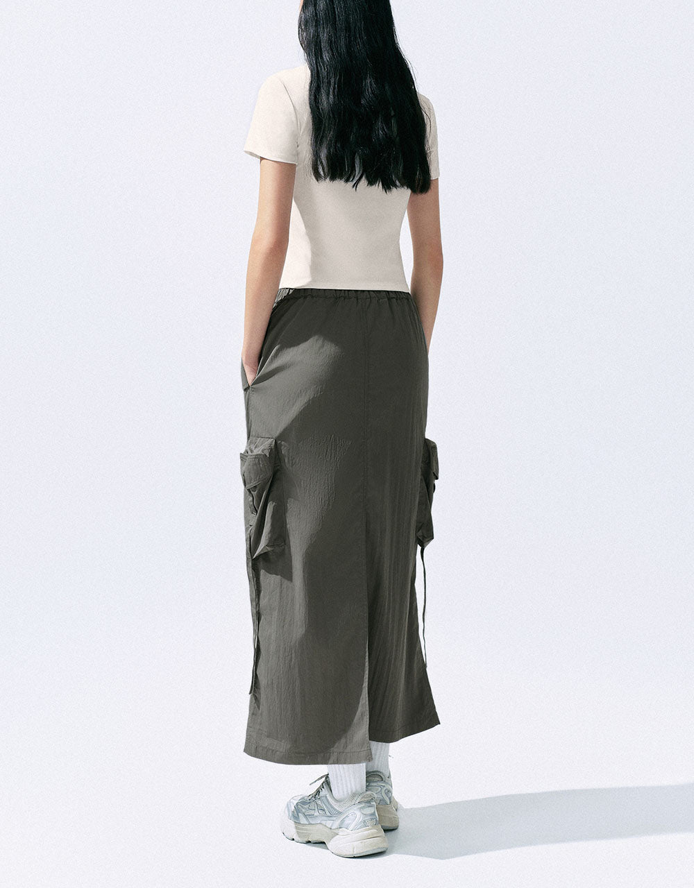 Drawstring Waist Midi Straight Skirt