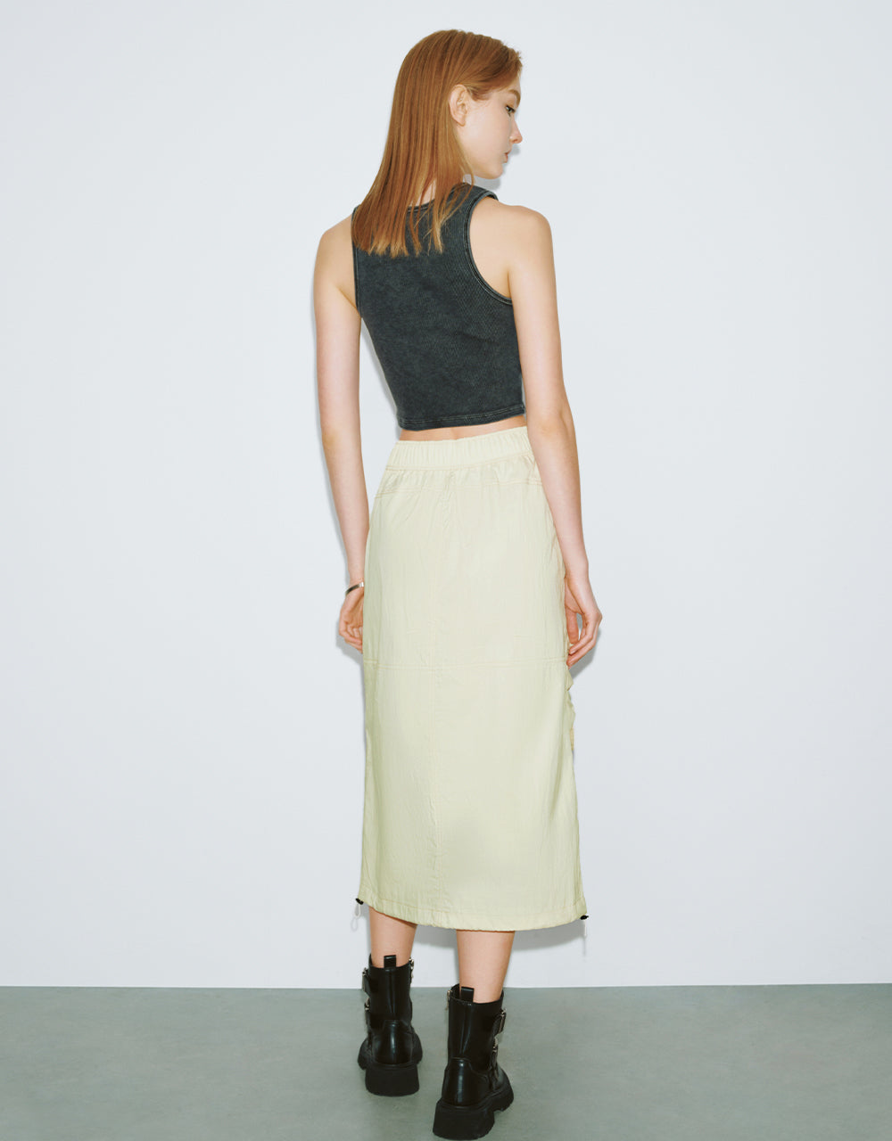 Elastic Waist Utility Straight Skirt