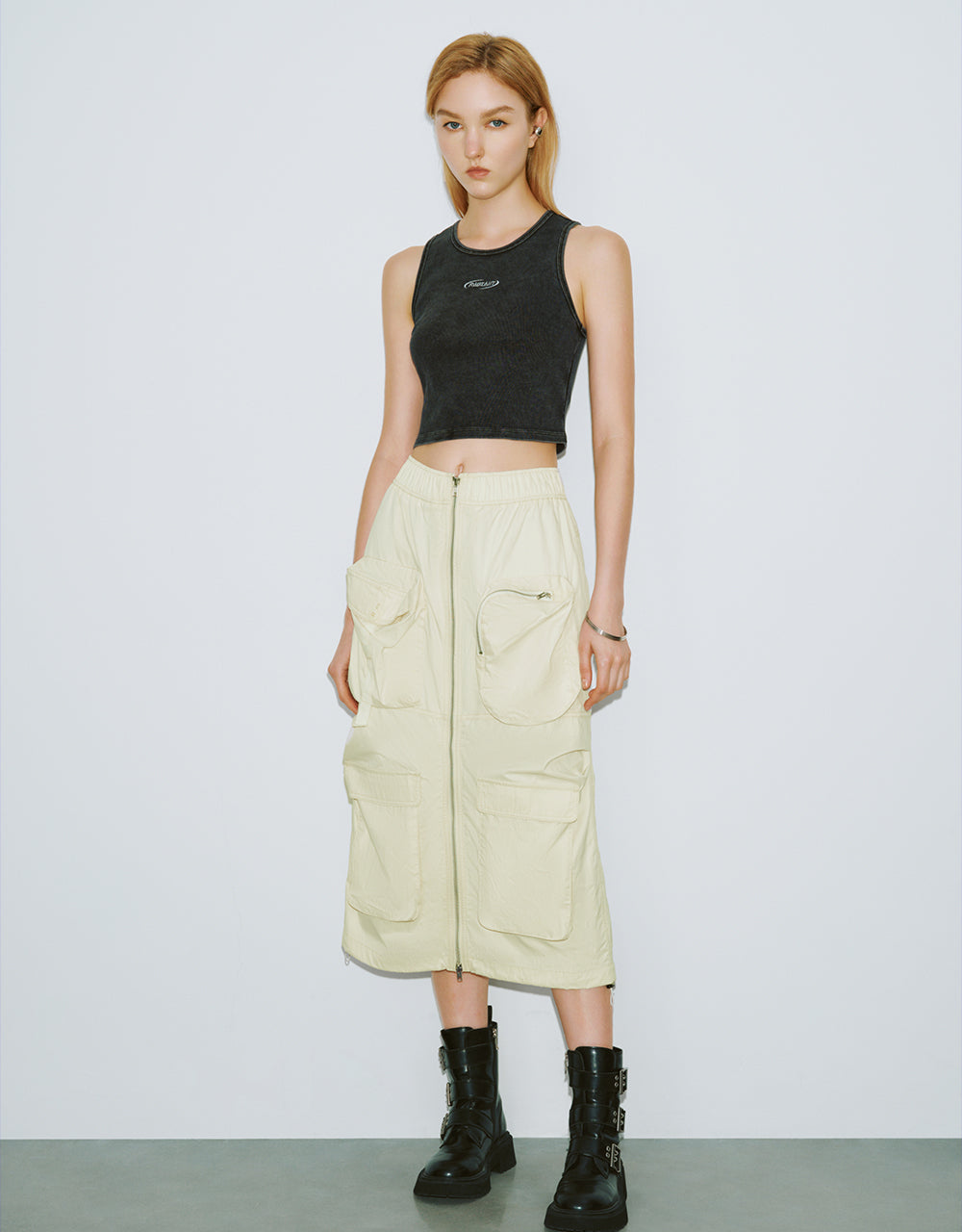 Elastic Waist Utility Straight Skirt