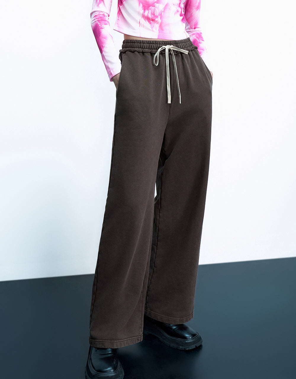 Drawstring Waist Knitted Straight Pants