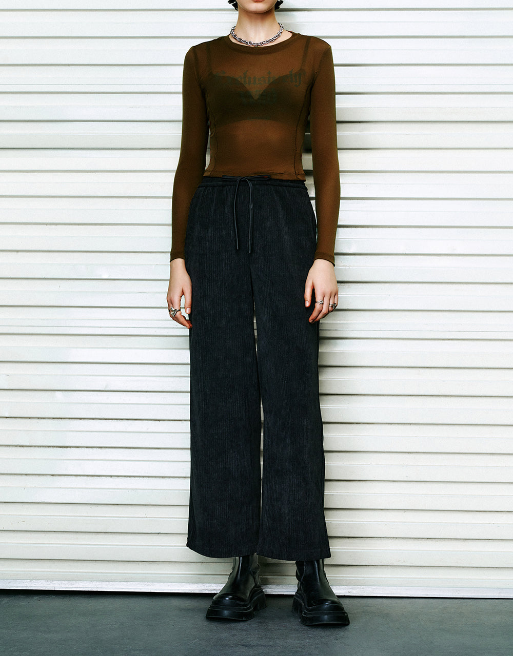 Drawstring Waist Knitted Wide-Leg Pants