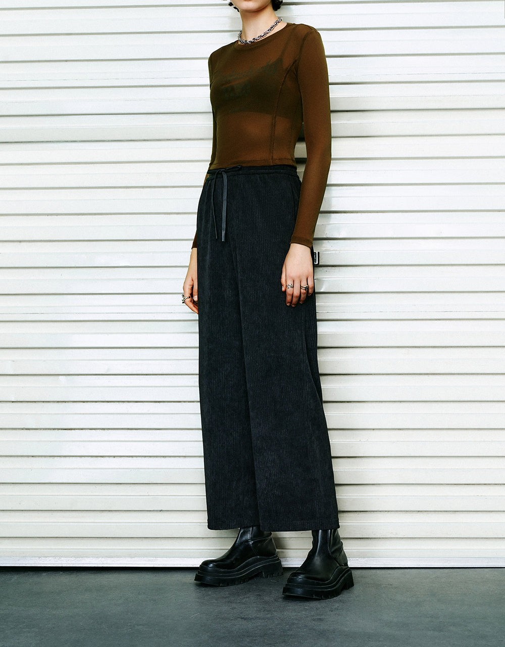 Drawstring Waist Knitted Wide-Leg Pants