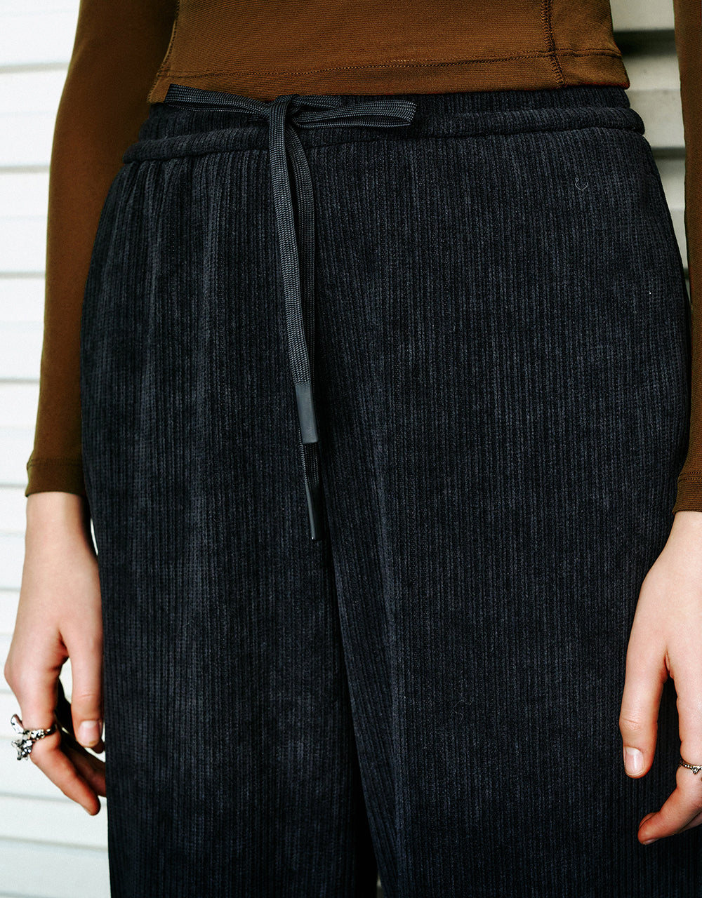 Drawstring Waist Knitted Wide-Leg Pants