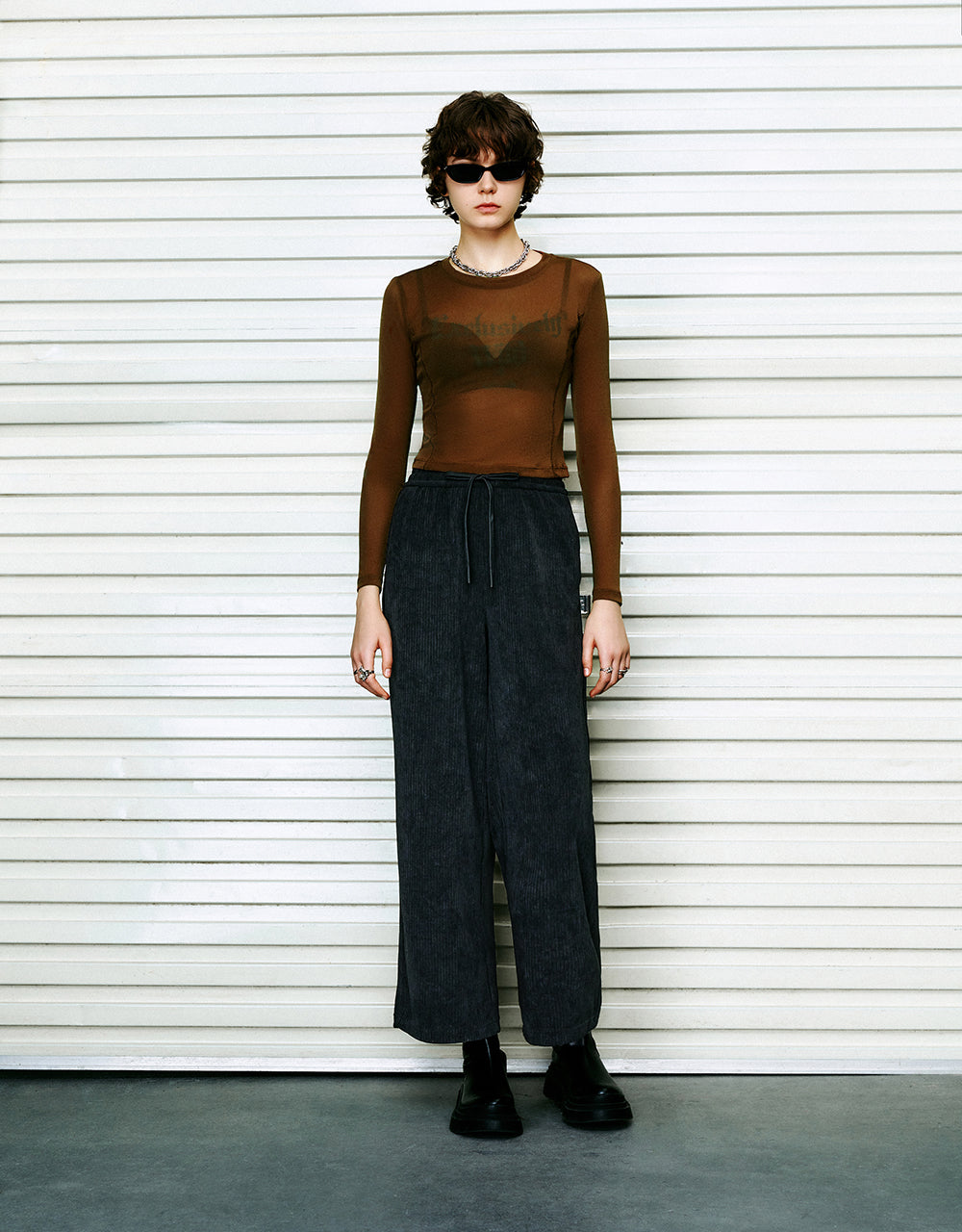 Drawstring Waist Knitted Wide-Leg Pants