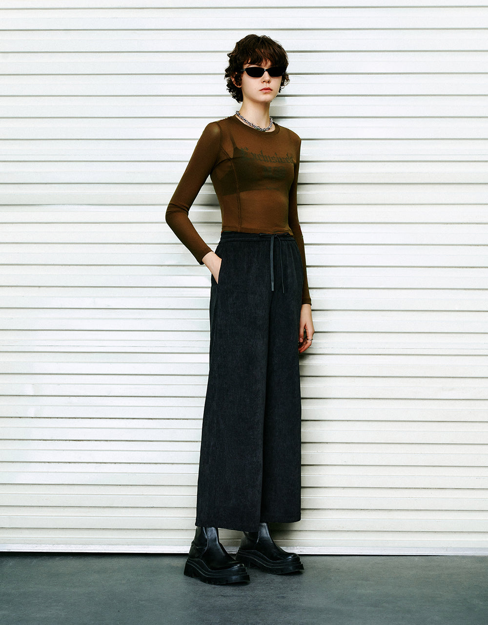 Drawstring Waist Knitted Wide-Leg Pants