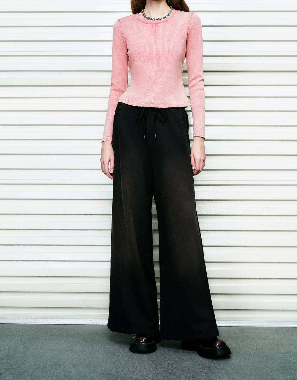 Drawstring Waist Knitted Wide-Leg Pants