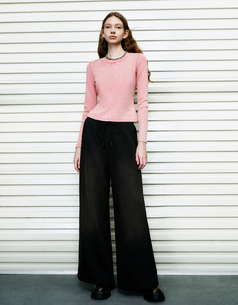 Drawstring Waist Knitted Wide-Leg Pants