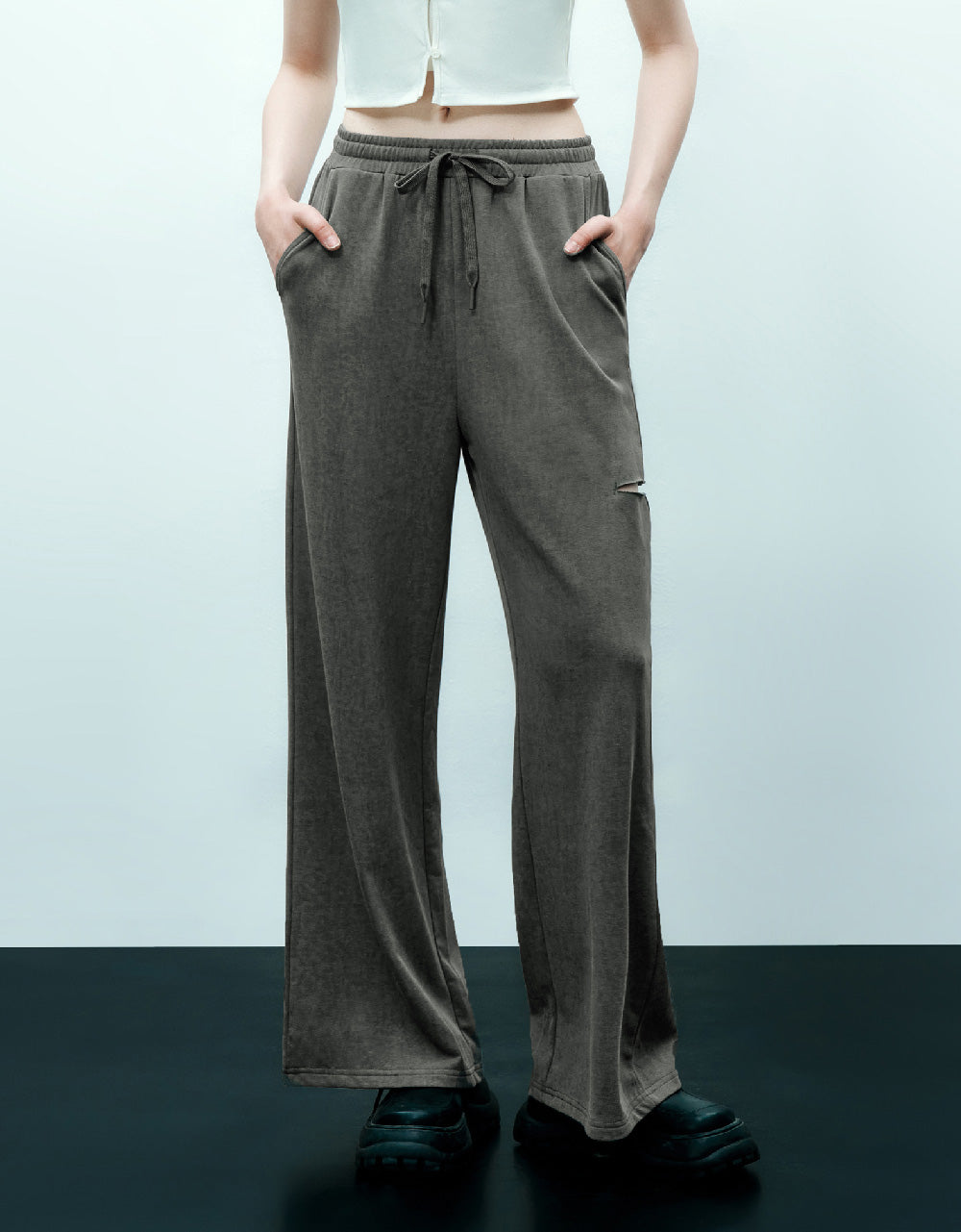 Drawstring Waist Knitted Straight Pants