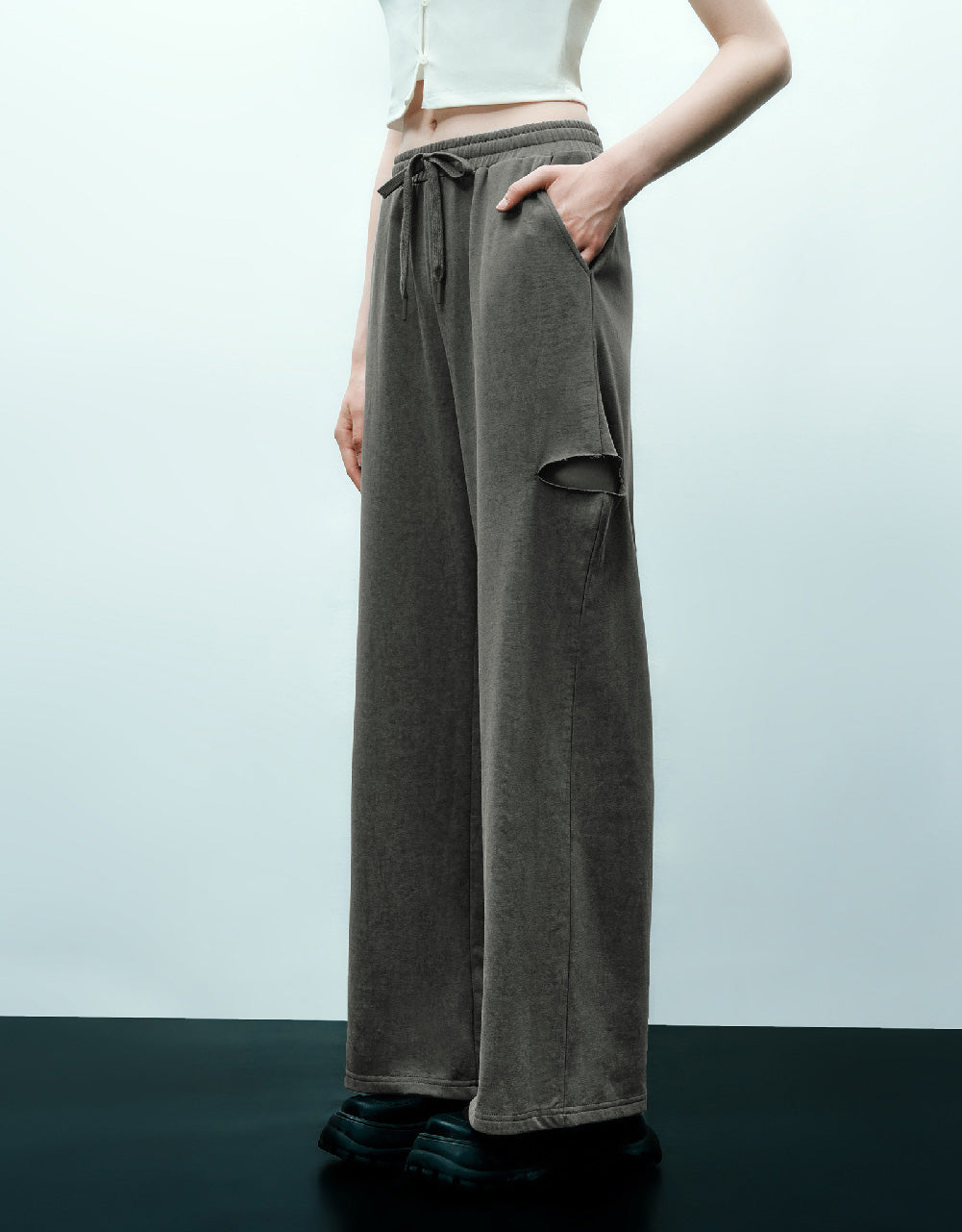 Drawstring Waist Knitted Straight Pants